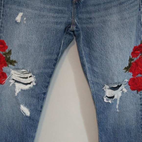 Levi's 501 T Floral Embroidered Tapered Jeans Medium Wash Women's Size 28 H11510 - Picture 4 of 12